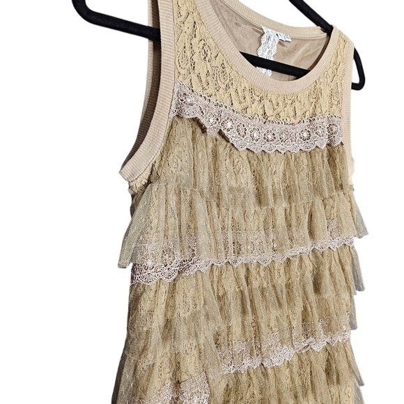 Mismash Y2K Lace Tiered Sleeveless Fairy Neutral Romantic Goth Mini Dress L - Picture 4 of 11